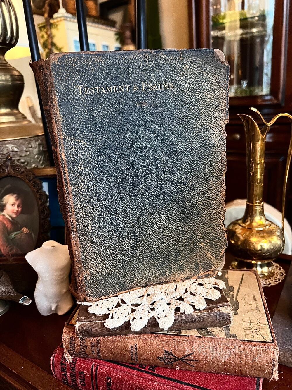 Antique Bible - New Testament & Psalms 1891. Filled with old vibrant feathers.